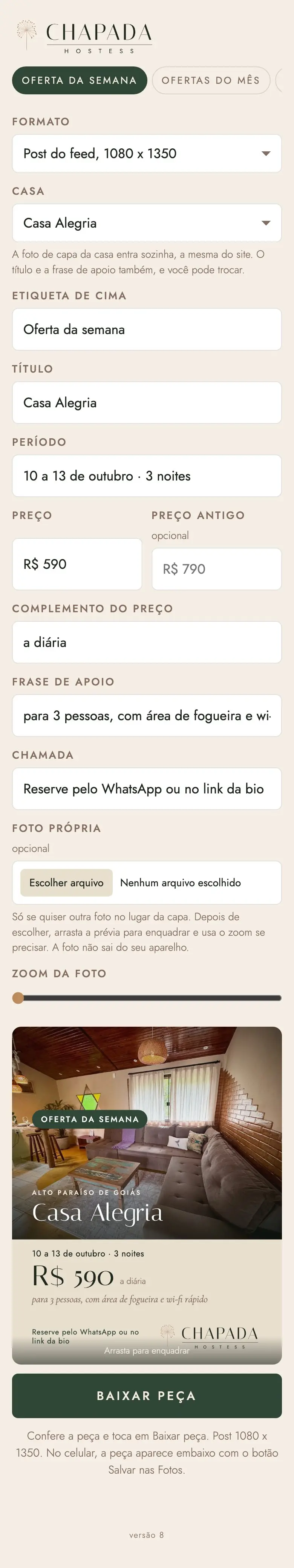 Montador da oferta da semana, no celular